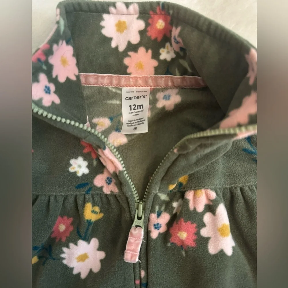 Carter’s Sage Green Floral Fleece Infant Girls Vest 12 months